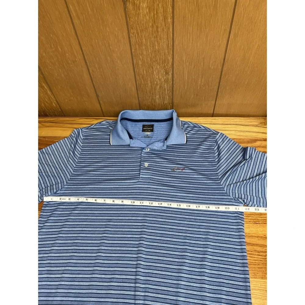 Greg Norman Play Dry Golf Blue White Striped Men's Polo Shirt Size M Lightweight